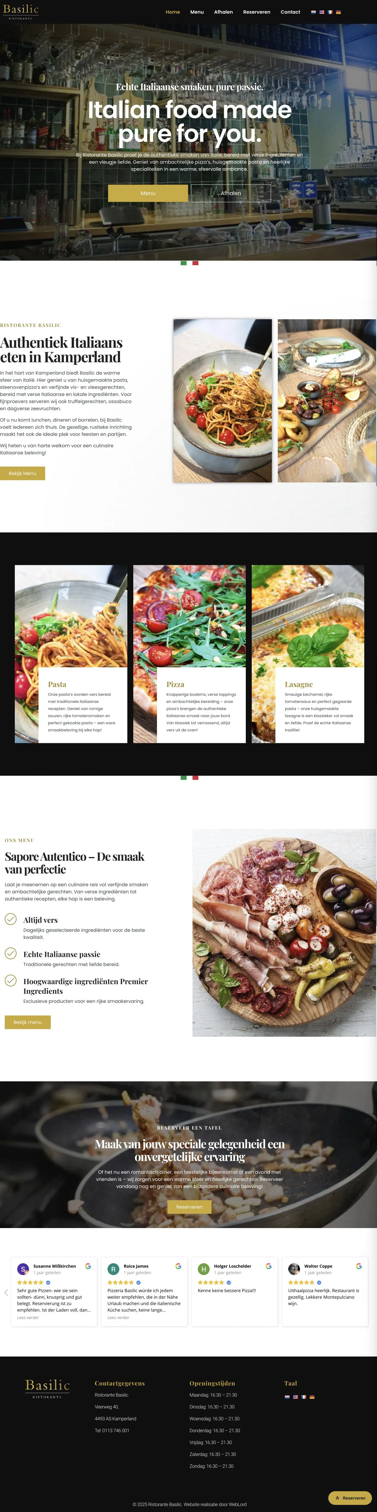 De volledige Basilic homepage op desktop