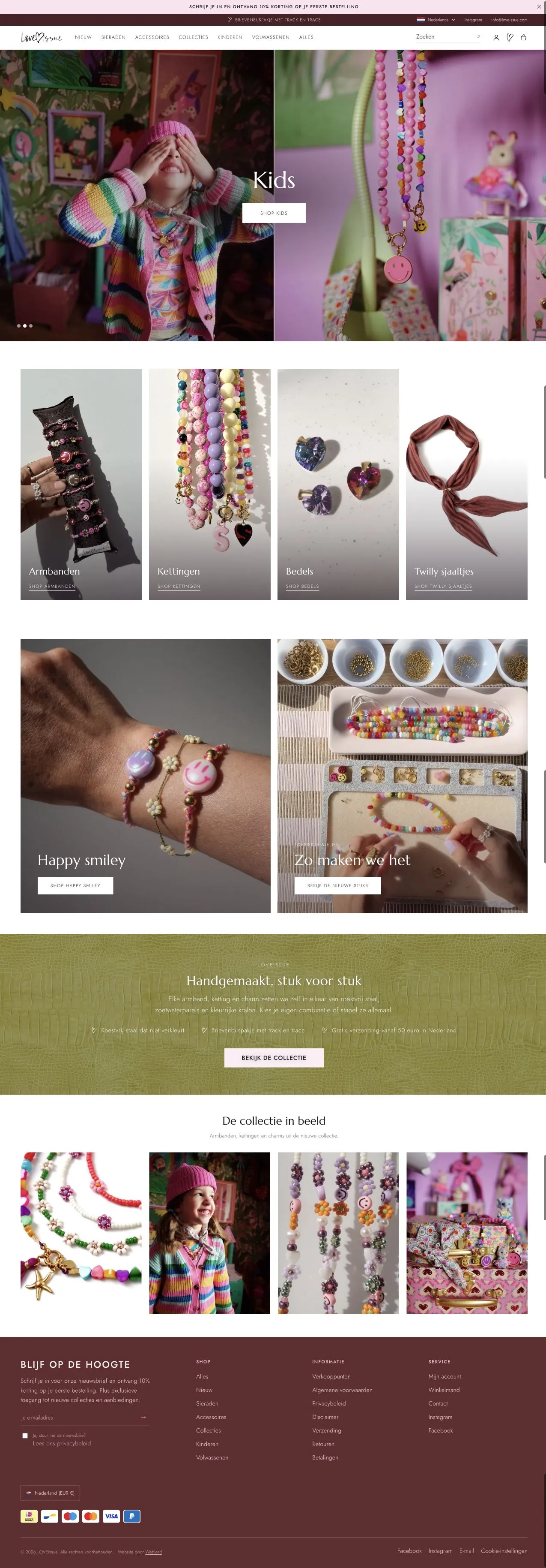 De volledige LOVEissue homepage op desktop
