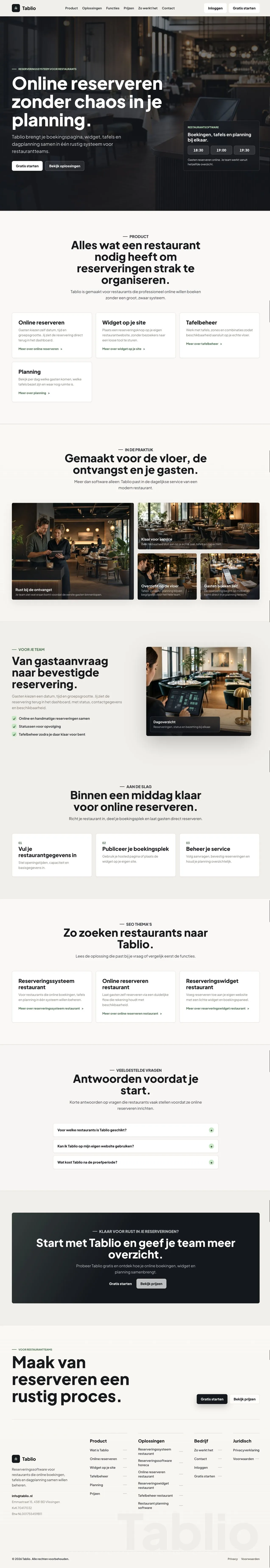 De volledige Tablio homepage op desktop